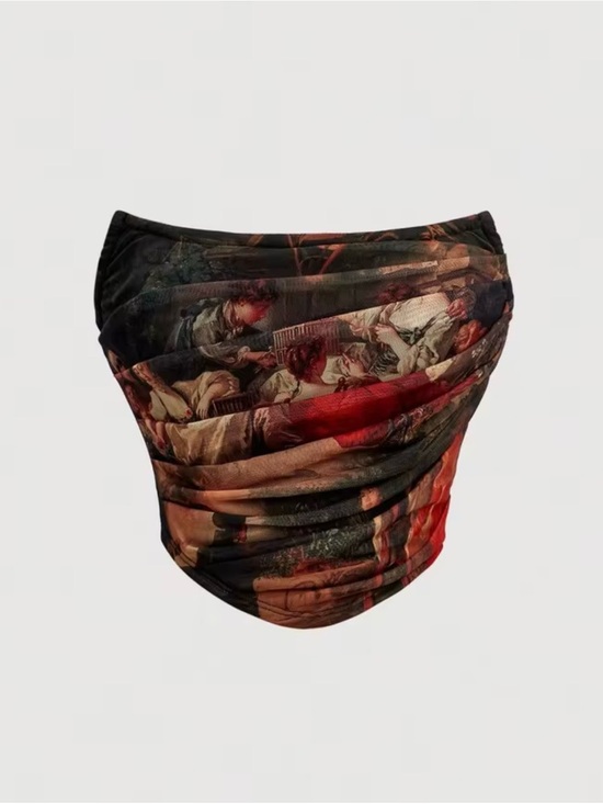 SHEIN Tops - SHEIN Art-Print Ruched Bandeau Top in Multicolor